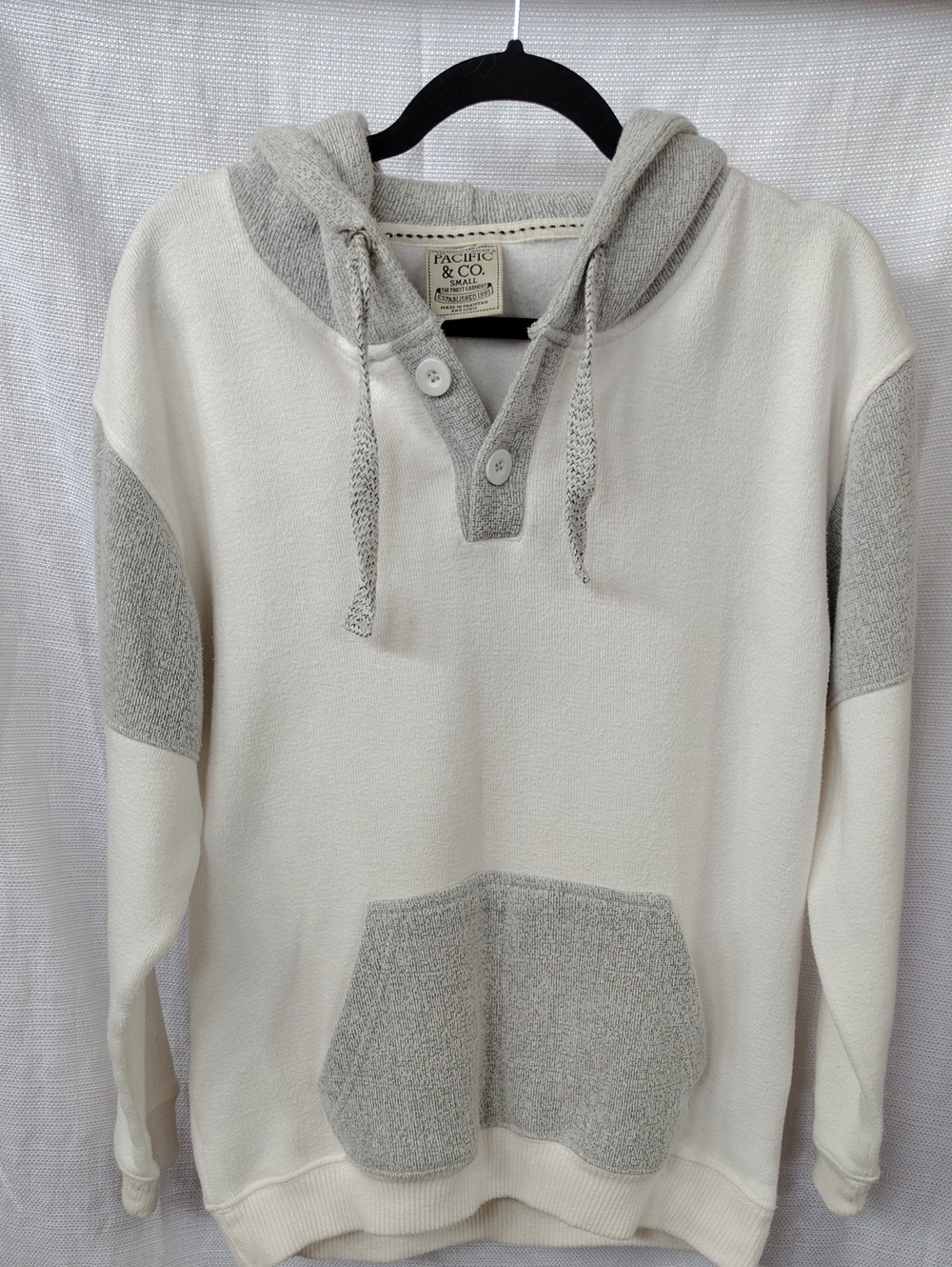 Men's Cream and Light Gray Hooded Pullover